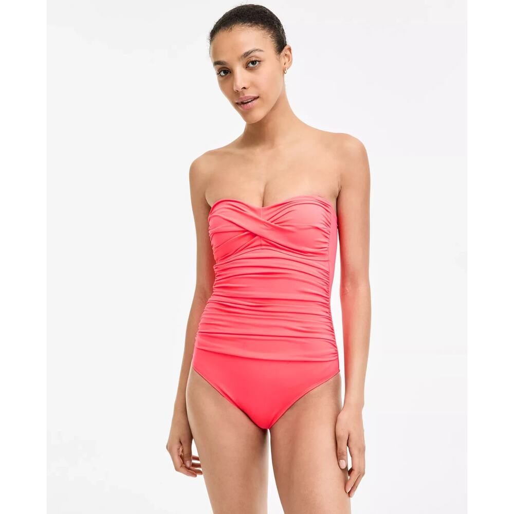 Anne Cole Women's Twist-Front Ruched One-Piece Swimsuit Flamingo Size 16 1291